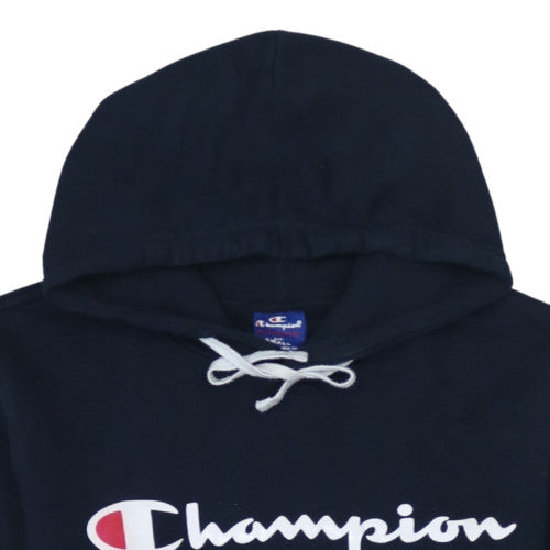 Champion Men's Navy Blue Small Pullover Hoodie with Logo Print