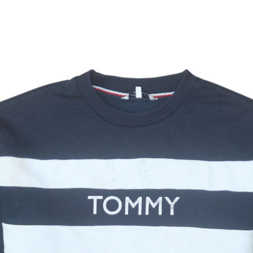 Tommy Hilfiger Men's Blue Striped Logo Crew Neck Sweatshirt Size S