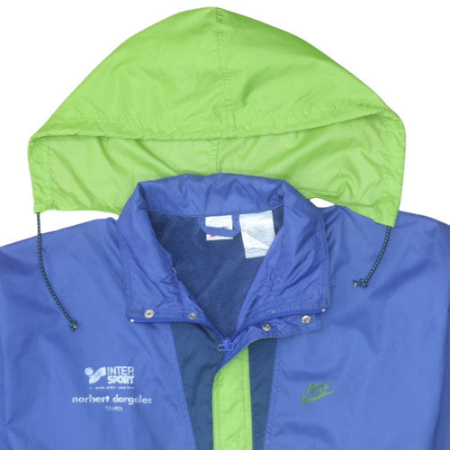 Nike Men's Blue Green Windbreaker Jacket Size M Hooded Retro 90s Style