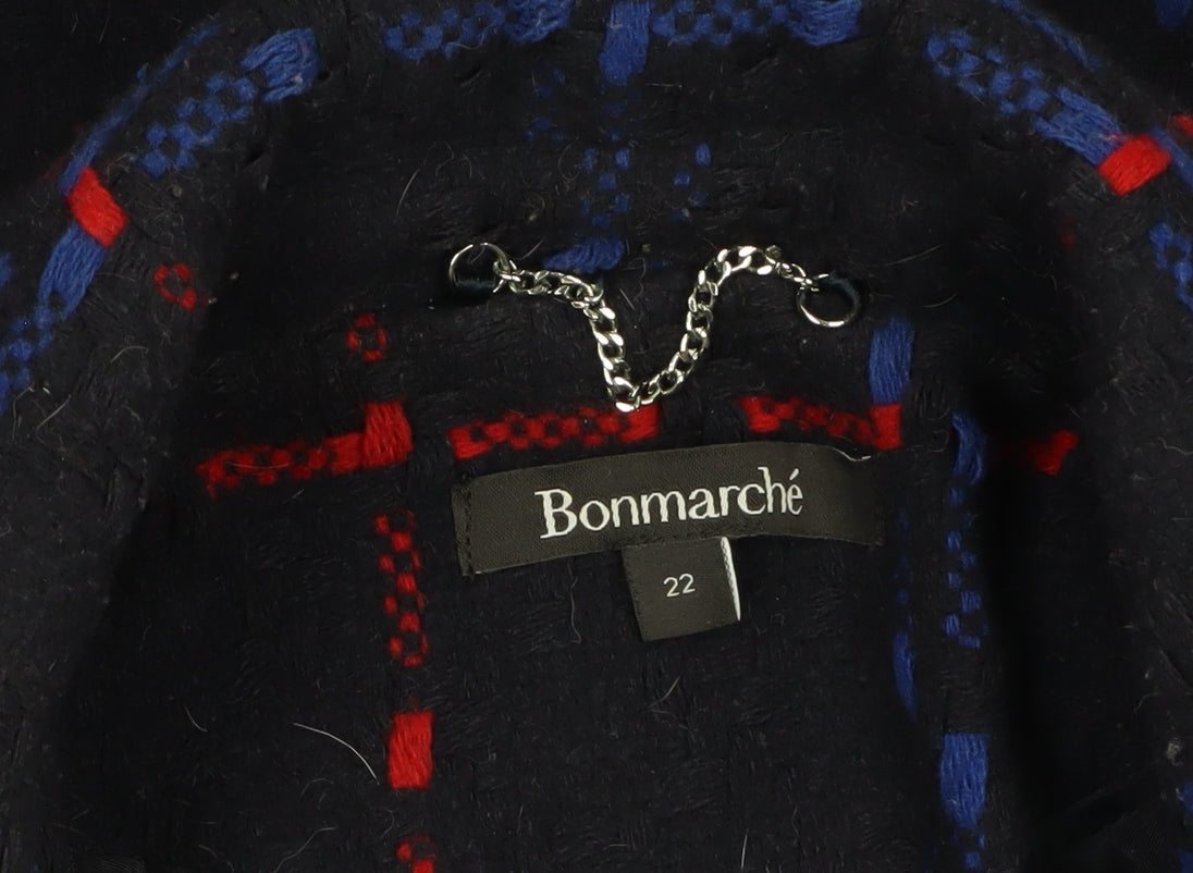 Bonmarché Women Navy Blue Red Check Wool Blend Coat Size 22