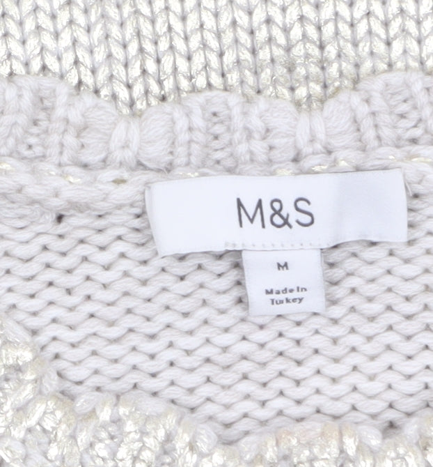 Marks & Spencer Women Silver Cable-Knit Metallic Jumper Size M