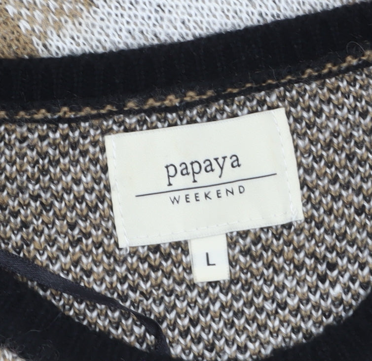 Papaya Weekend Women Beige Check Knit Tunic Jumper Size L
