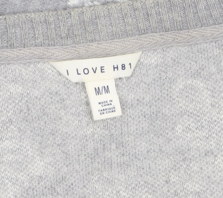 Forever 21 Women’s Grey Floral Knit Cotton Cardigan M V-Neck 3/4 Sleeve