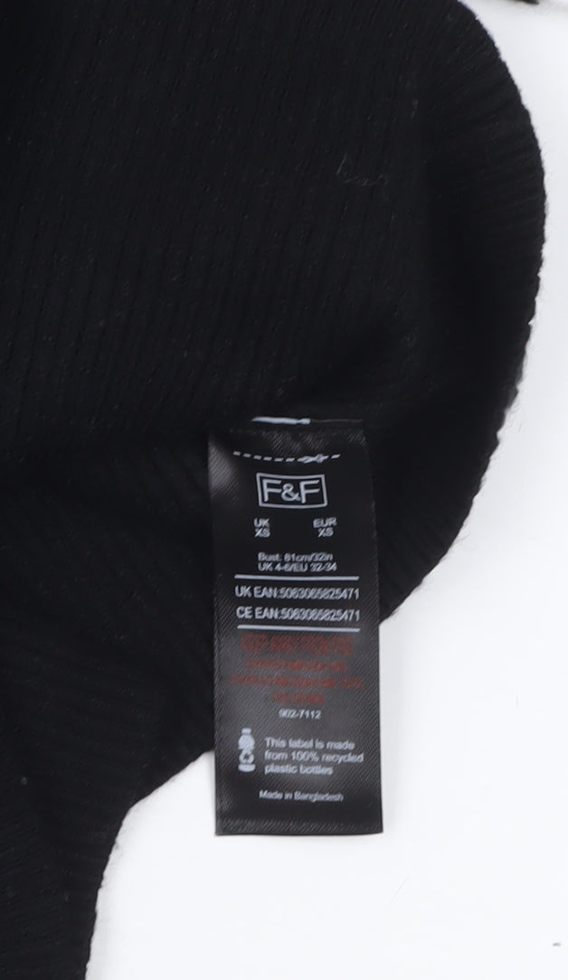 F&F Women’s Black & White Striped Roll Neck Jumper XS