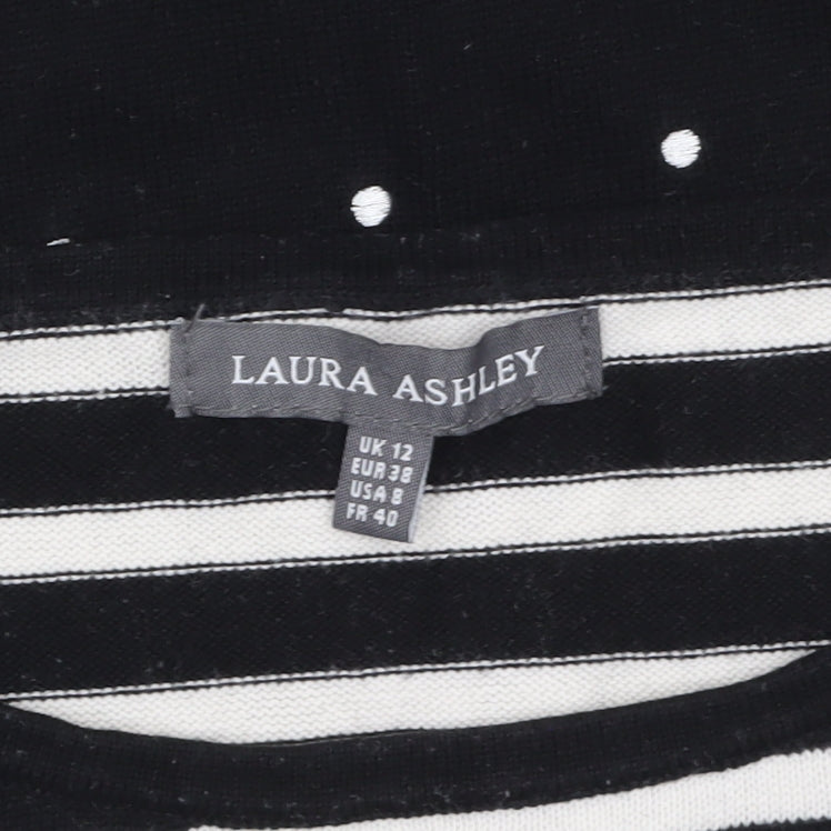 Laura Ashley Women’s Black Striped Polka Dot Cotton Jumper Size 12