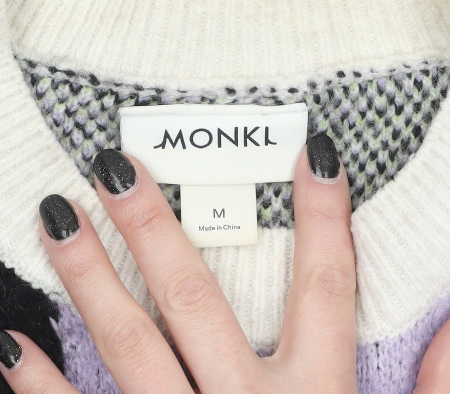 Monki Women Multicoloured Chunky-Knit Wool Blend Pullover Jumper M