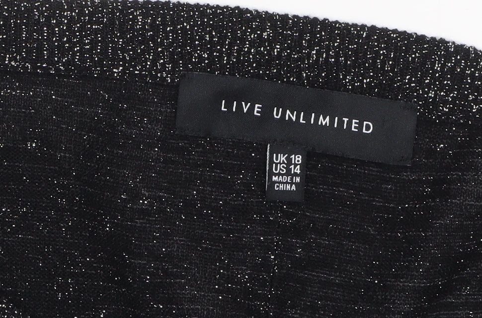 Live Unlimited Women Black Metallic Relaxed 3/4 Sleeve Pullover Jumper UK 18