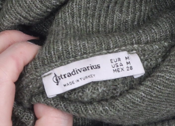 Stradivarius Women Green Roll Neck Rib-Knit Long Sleeve Pullover Jumper M
