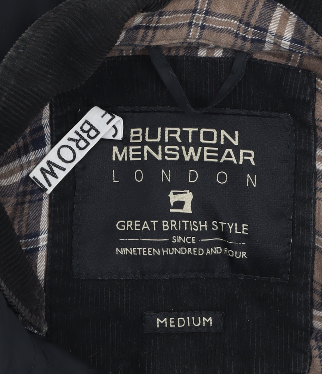 Burton Menswear Men's Black Quilted Jacket Medium Cord Collar