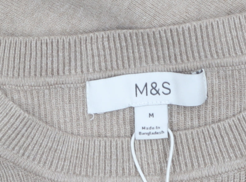 Marks & Spencer Women Beige Knit Button Shoulder Pullover Jumper M
