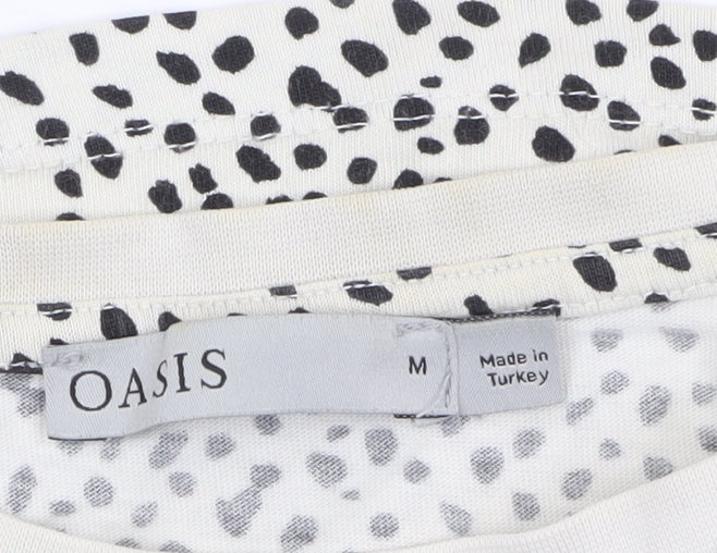 Oasis Women’s White Cropped Animal Print Cotton T-Shirt M