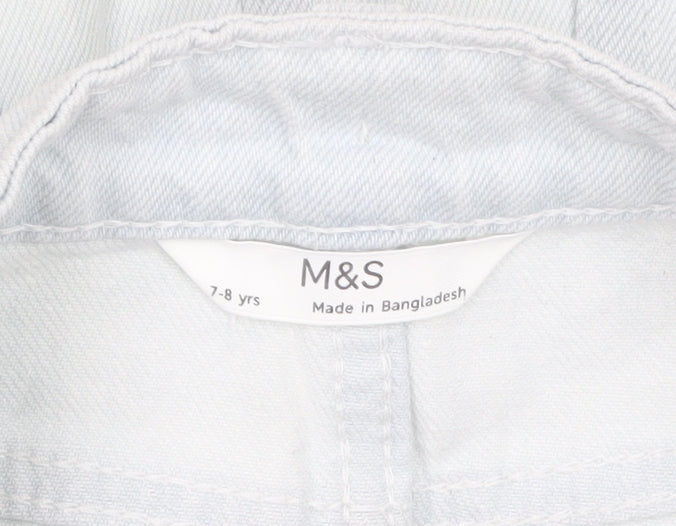 Marks & Spencer Girls Blue Denim Pencil Skirt 7-8 Years Adjustable Waist