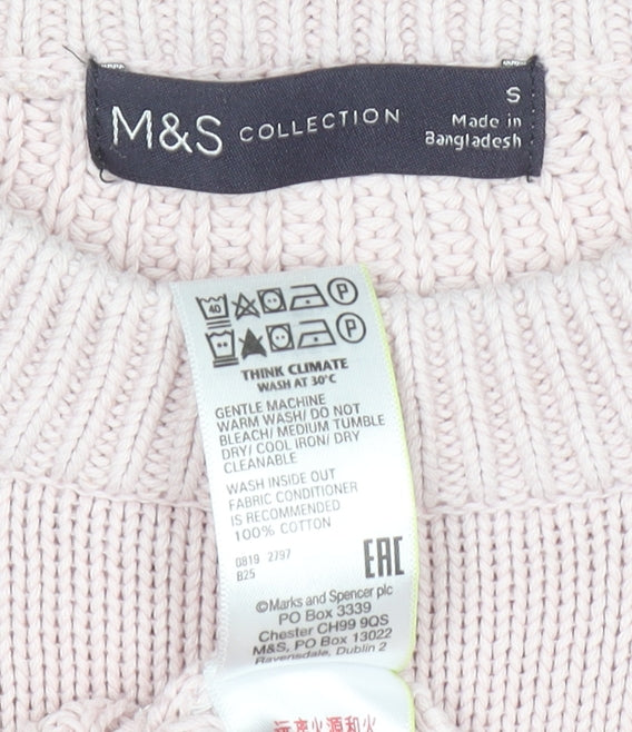 Marks & Spencer Women Pink Chunky Knit Cotton Jumper Size S