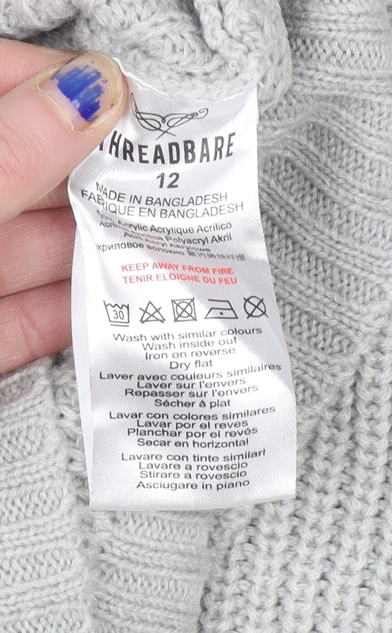Threadbare Women’s Grey Roll Neck Chunky Knit Jumper Size 12