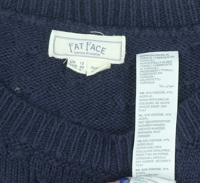 Fat Face Women's Blue Knit Button Pullover Jumper UK 12