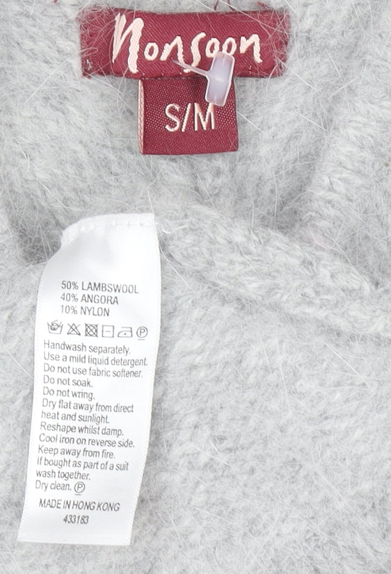 Monsoon Women Grey S Lambswool Angora Chunky Knit Cape Jumper