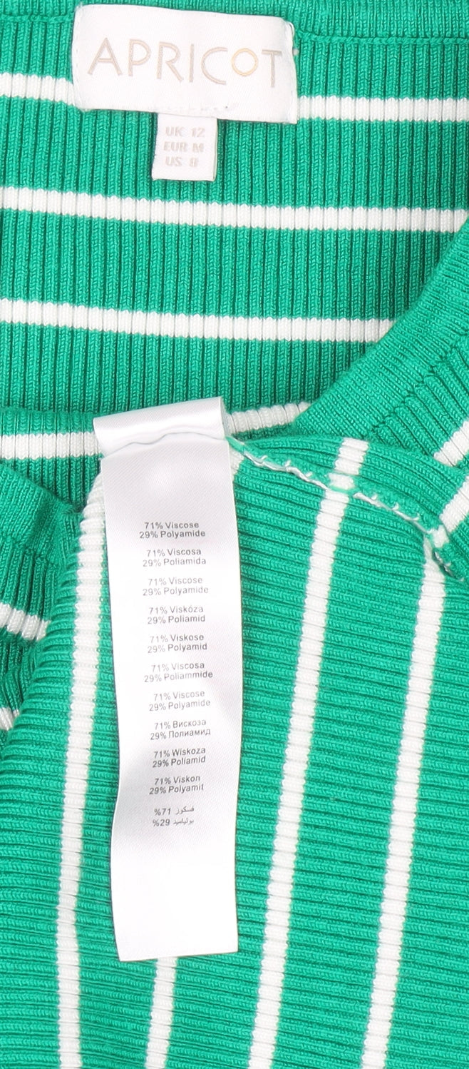 Apricot Women Green Striped Boat Neck Long Sleeve Pullover Jumper Size 12