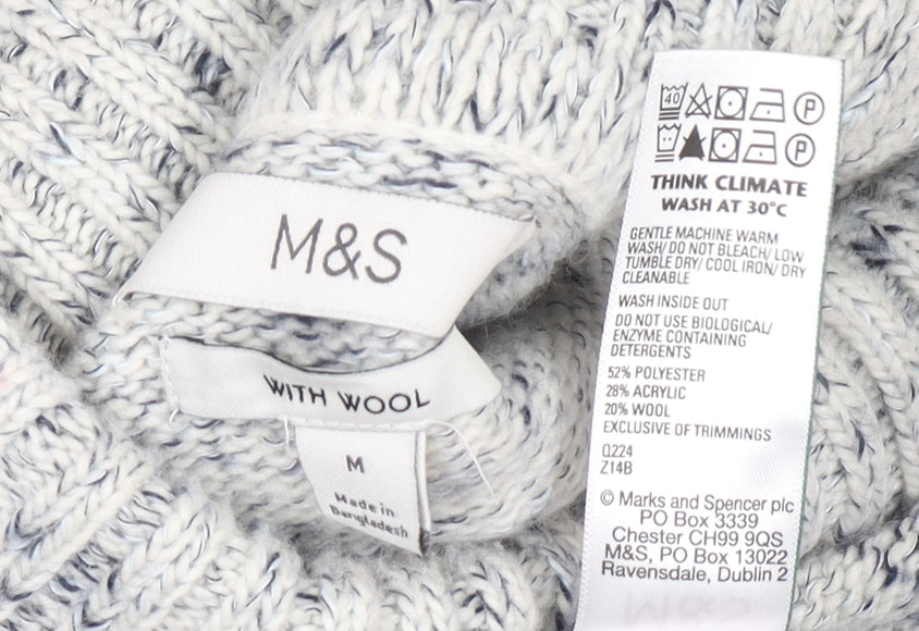 Marks & Spencer Women’s Grey Roll Neck Wool Blend Chunky Knit Jumper M