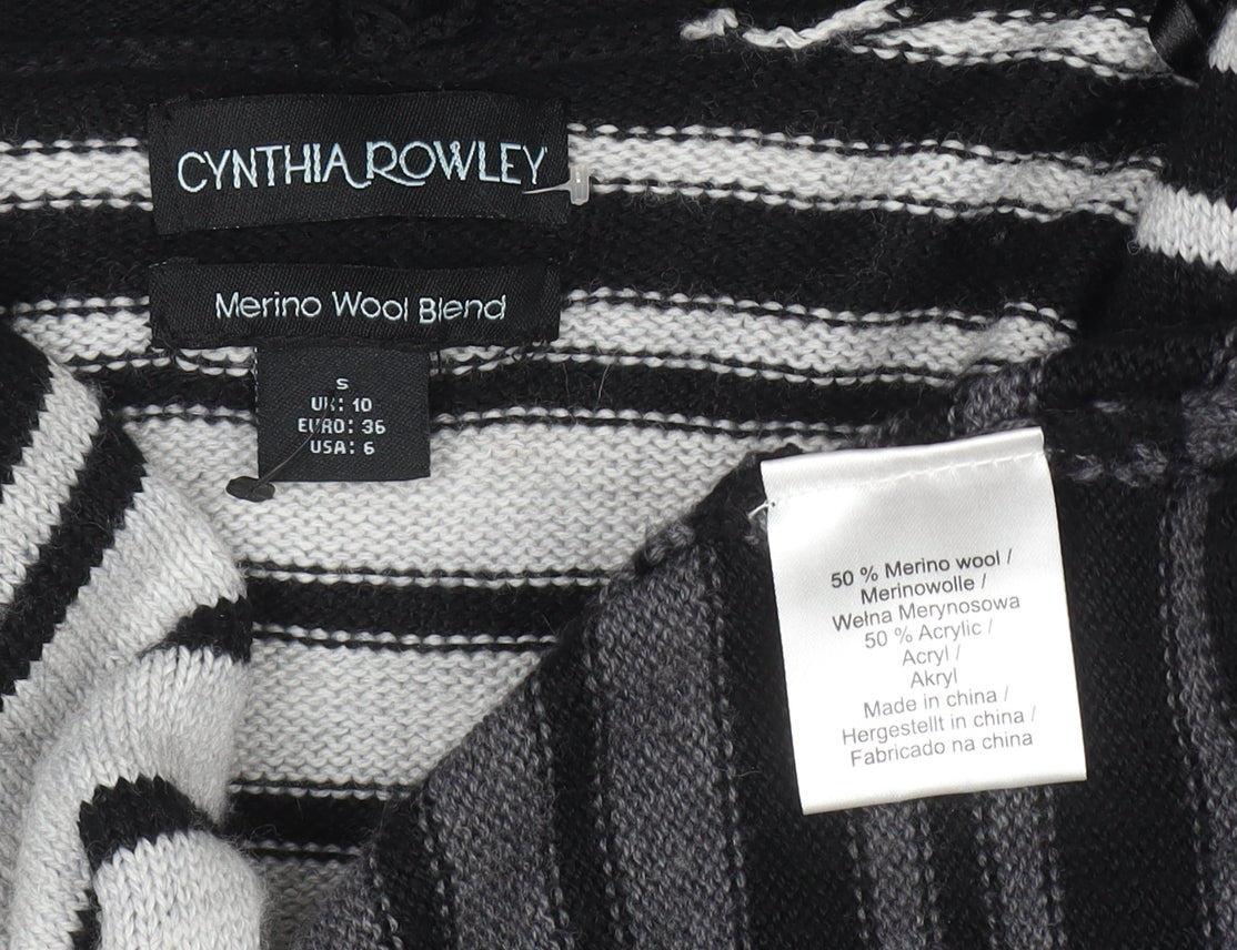 Cynthia Rowley Womens Grey Striped Hooded Merino Wool Blend Cardigan Size 10