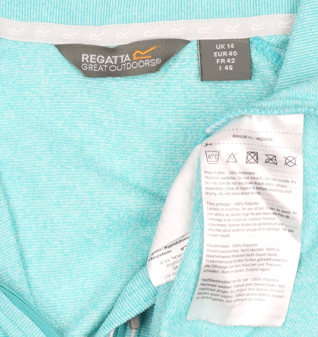 Regatta Great Outdoors Women’s Blue 1/2 Zip Sweatshirt UK 14 Polyester