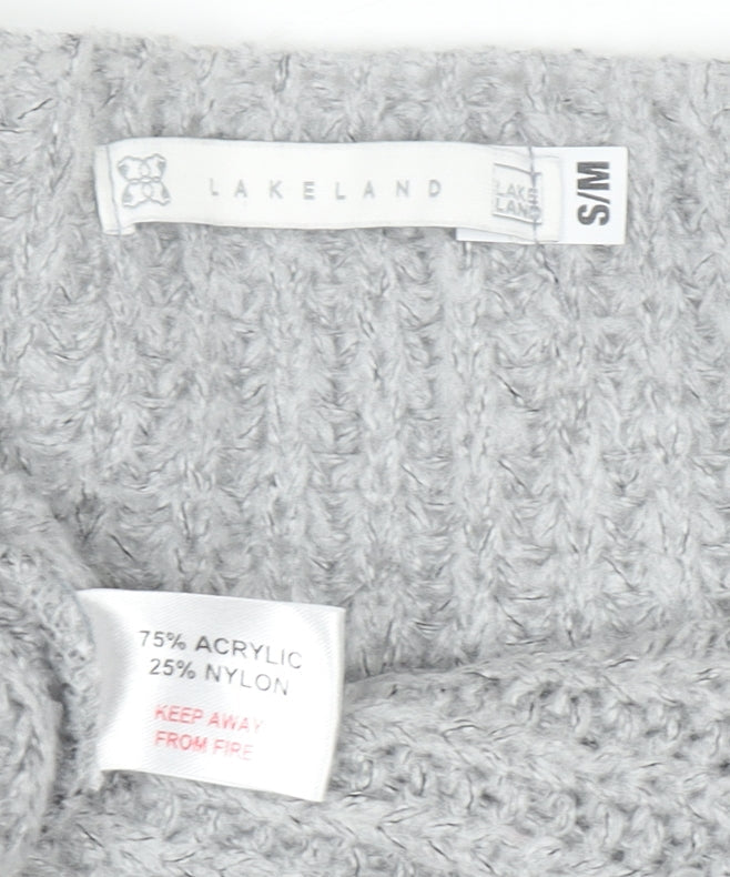 Lakeland Women Grey Chunky-Knit Acrylic V-Neck Pullover Jumper Size S