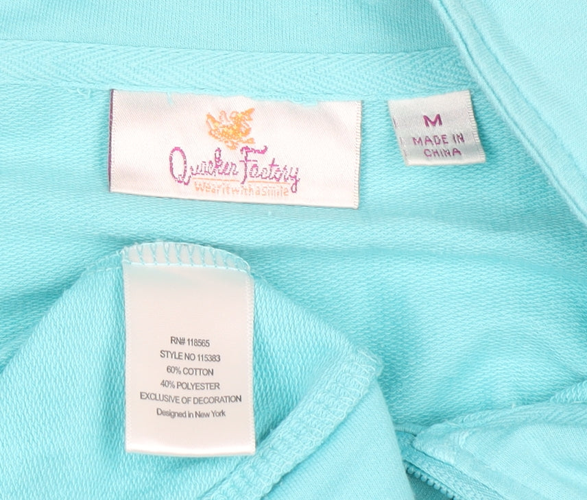 Quacker Factory Women Blue Rhinestone Full Zip Sweatshirt M