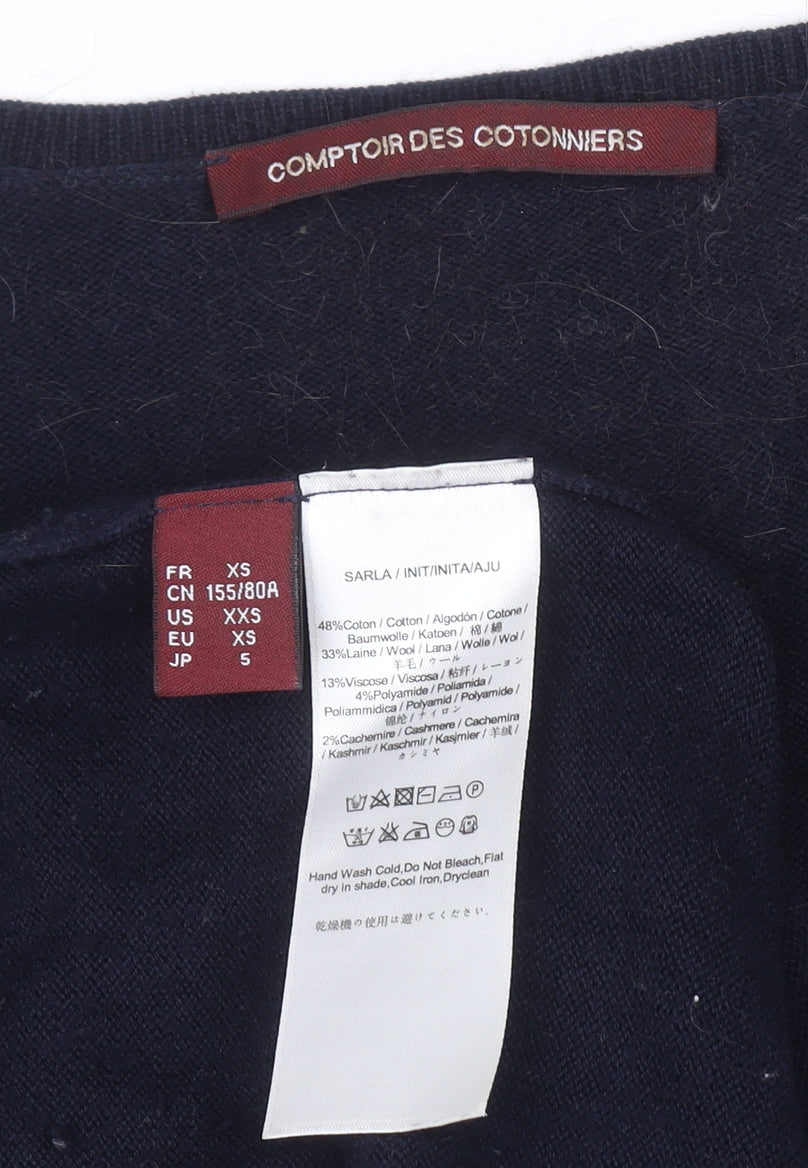 Comptoir des Cotonniers Unisex Blue XS V-Neck Wool Blend Jumper