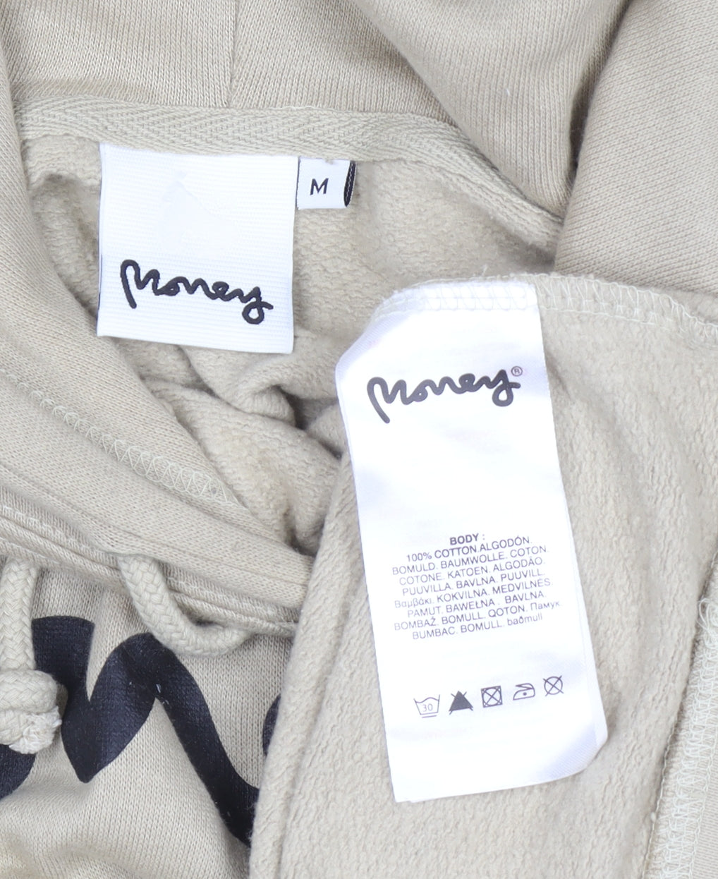 Money Mens Beige Pullover Hoodie M Graphic Logo Cotton Streetwear
