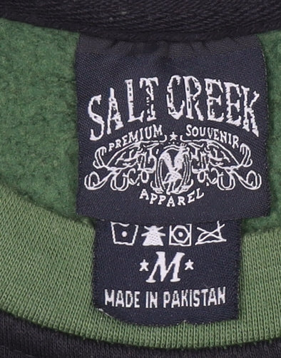 Salt Creek Men's Black Green Austin Crew Neck Sweatshirt M