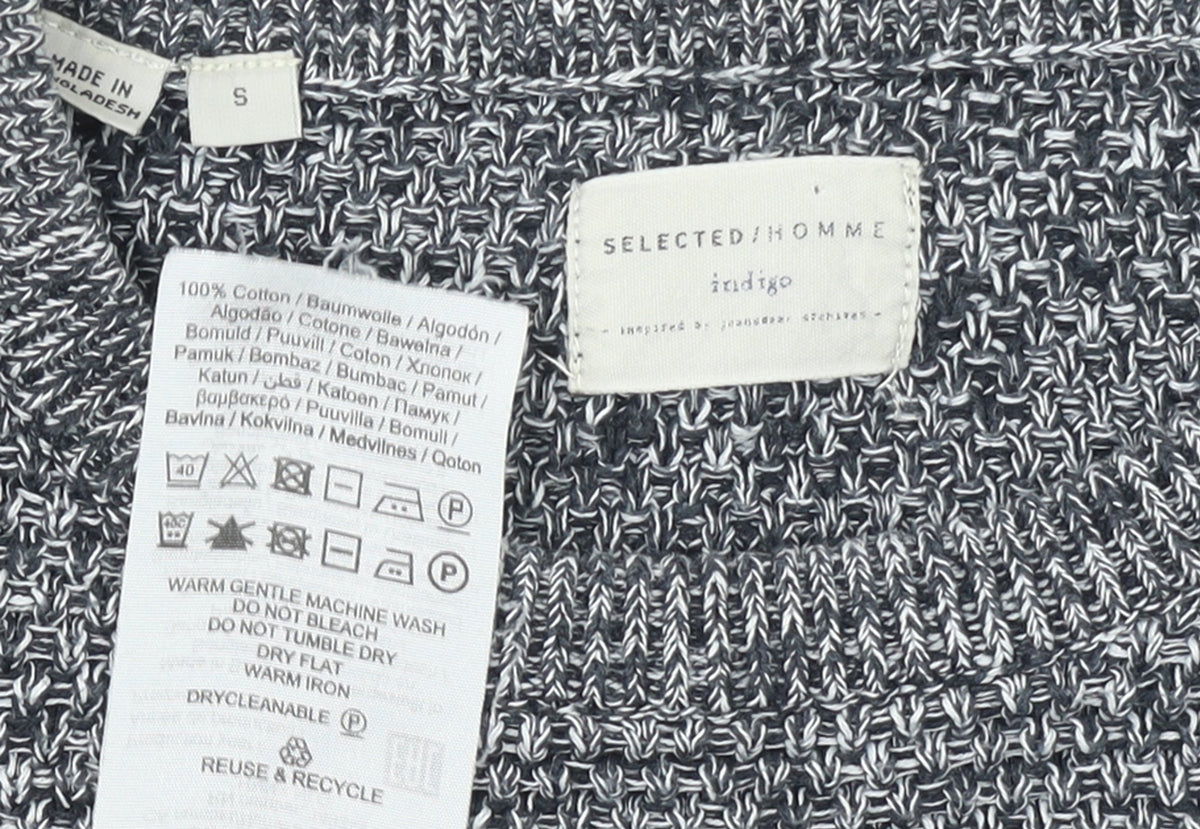 SELECTED HOMME Men's Grey Cotton Knit Crew Neck Jumper Size S
