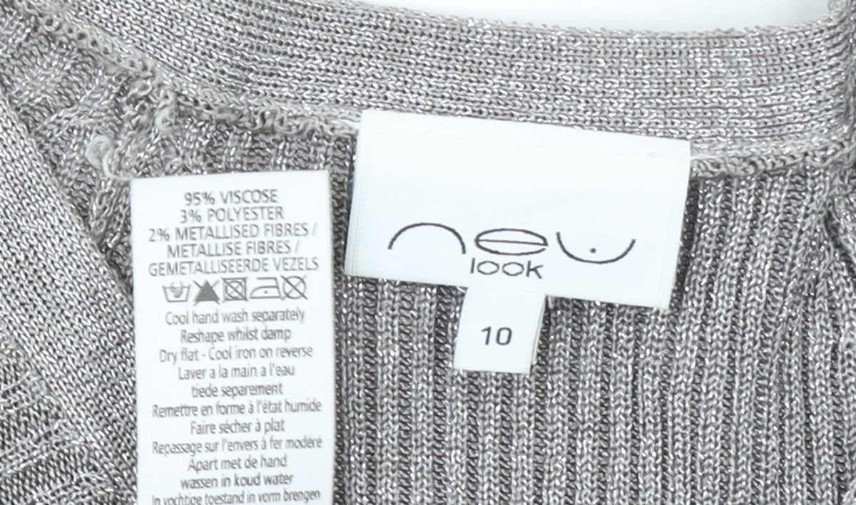 New Look Women’s Grey Metallic Knit V-Neck Shift Dress Size 10