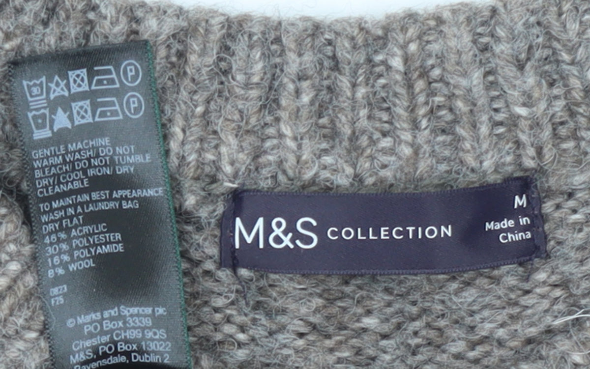 Marks & Spencer Women Beige Knit Crew Neck Pullover Jumper M