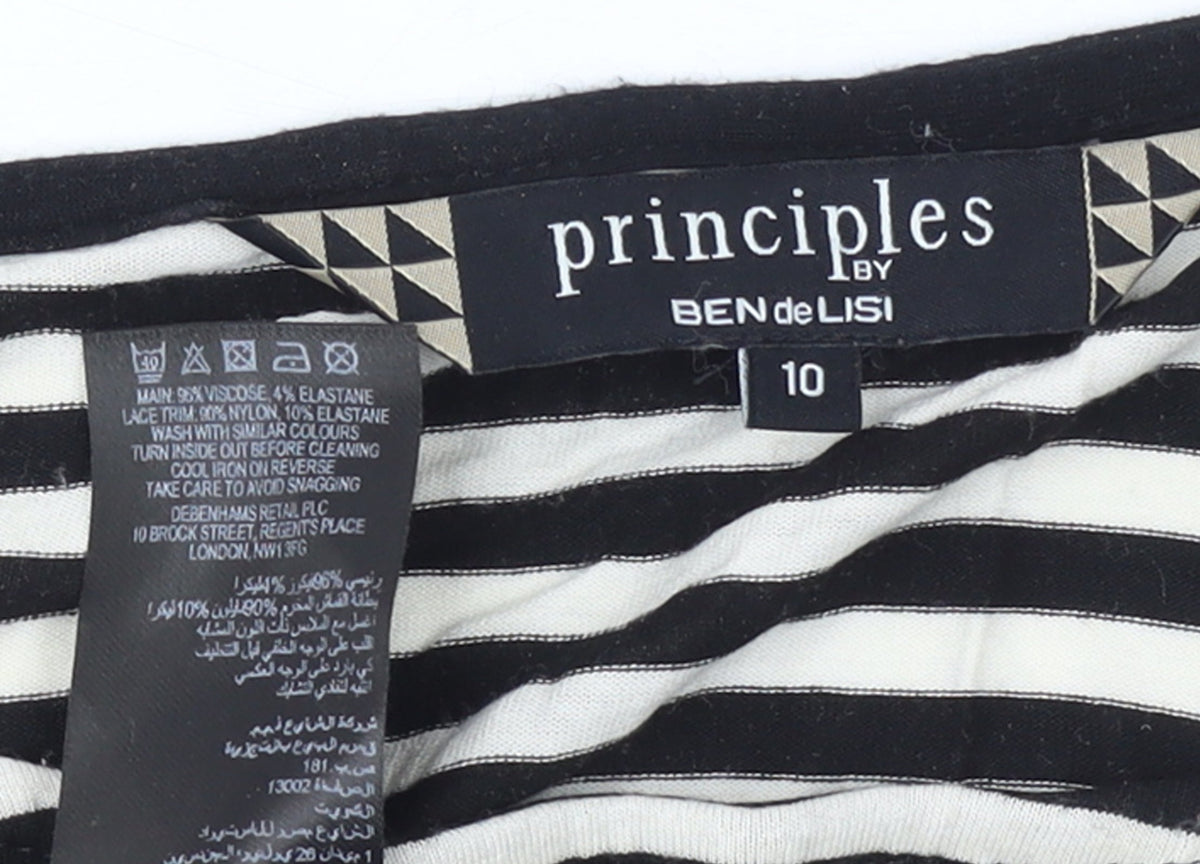 Principles by Ben de Lisi Women's Black Striped Lace Jersey Top Size 10
