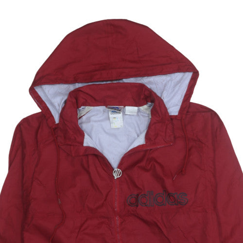 adidas Womens Red Windbreaker Hooded Jacket Size 12 Lightweight Zip