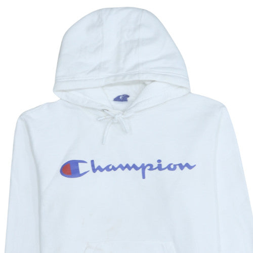 Champion Men's White Pullover Hoodie Medium Logo Graphic Sportswear