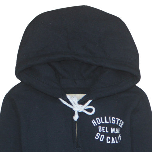 Hollister Men's Black Hoodie M 1/2 Zip Fleece Graphic Logo Pullover
