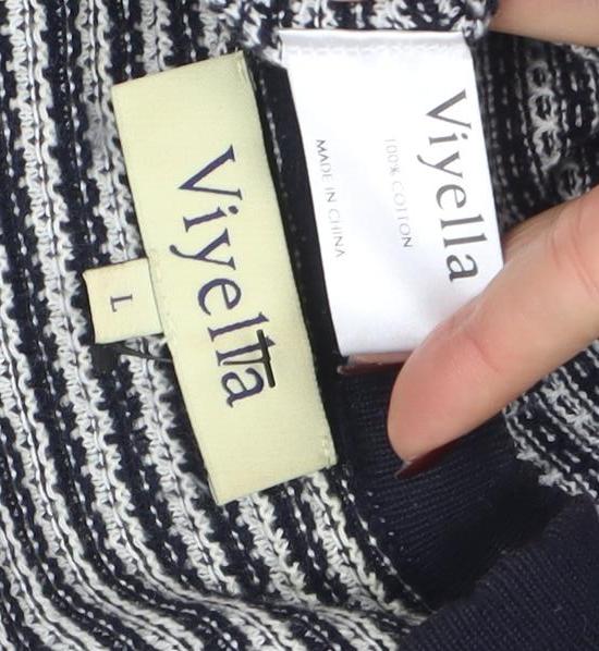 Viyella Womens Blue Striped Cotton Cardigan L Long Sleeve