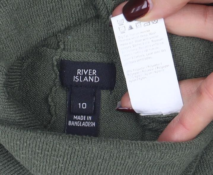 River Island Women's Green Roll Neck Long Sleeve Knit Top Size 10