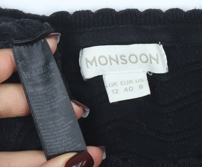Monsoon Women Black Size 12 Knit Shift Dress 3/4 Sleeve