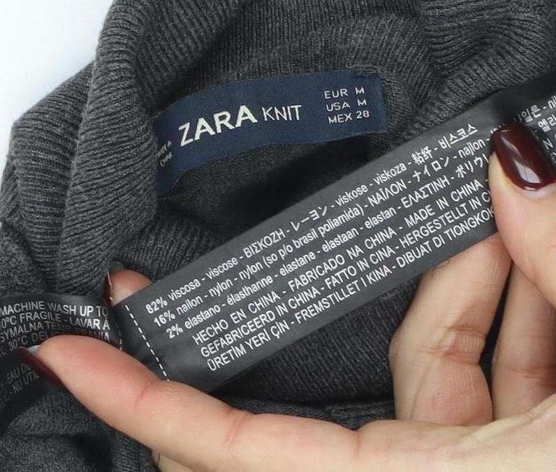 Zara Women Grey Knit Roll Neck Long Sleeve Button Accent Top M