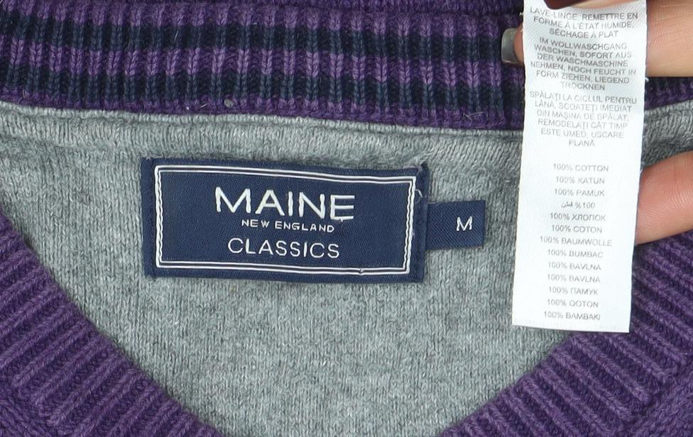 Maine New England Men's Purple Cotton V-Neck Jumper M
