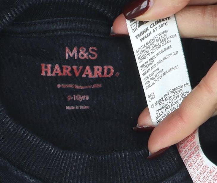 Marks & Spencer Girls Black Harvard Graphic Crew Neck Sweatshirt 9-10 Years