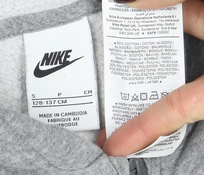 Nike Boys Grey Full Zip Hoodie Age 8-9 Years Cotton Blend