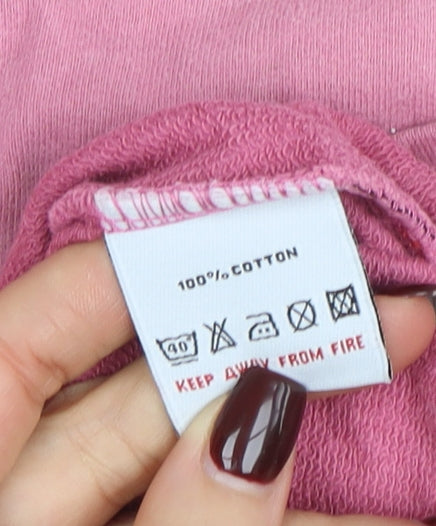 White Stuff Women Pink 1/4 Zip Cotton Pullover Sweatshirt Size 8