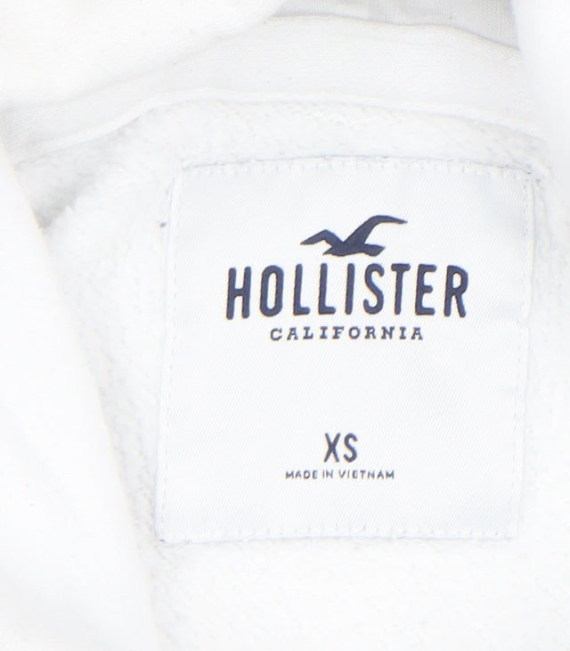 Hollister Men’s White XS Pullover Hoodie With Logo & Side Stripes