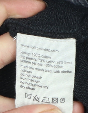 Folk Men's Black Half Zip Cotton Linen Sweatshirt Size M