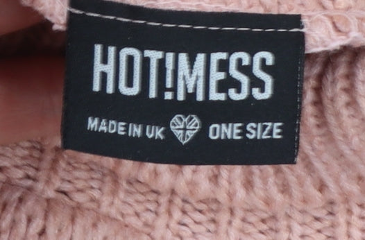 HOT!MESS Women Pink Roll Neck Chunky Knit Pullover Jumper One Size