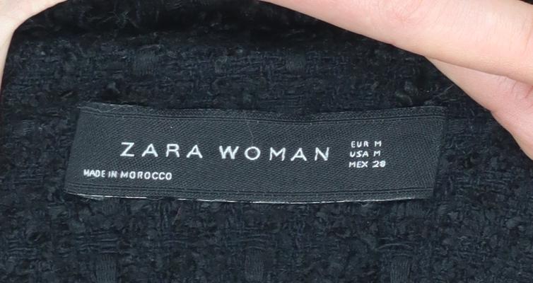 Zara Woman Black Mid-Length Zip Tweed Coat Women Size 12