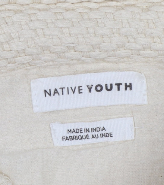 Native Youth Women Beige Cotton Button Jacket Size S