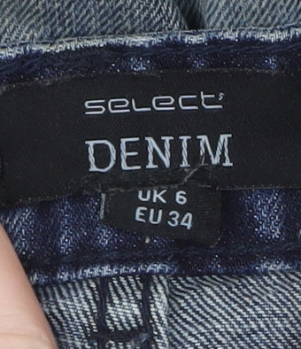 Select Women Blue Denim Short Skirt UK 6 Distressed Raw Hem